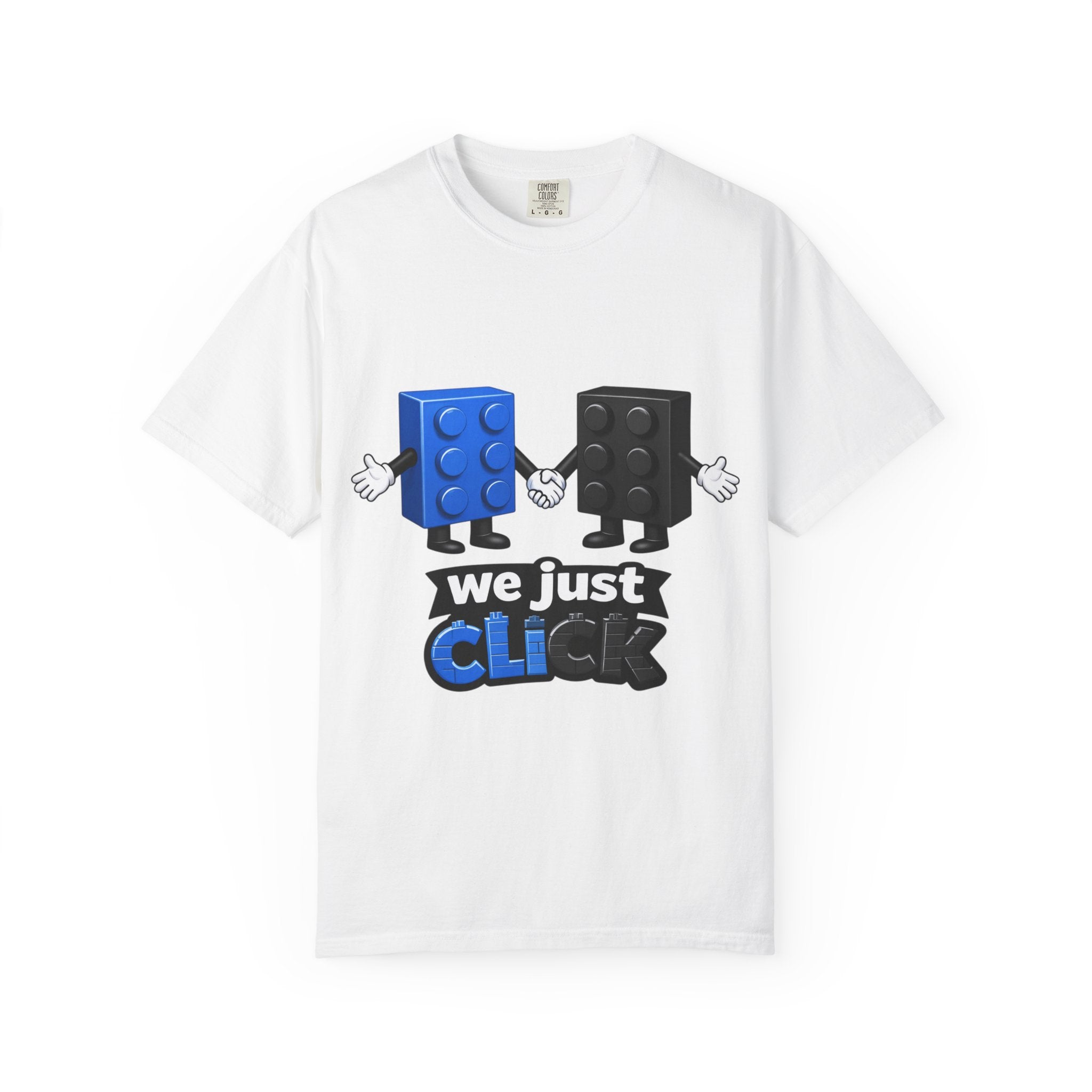 We Just Click—Blue & Black Bricks Tee