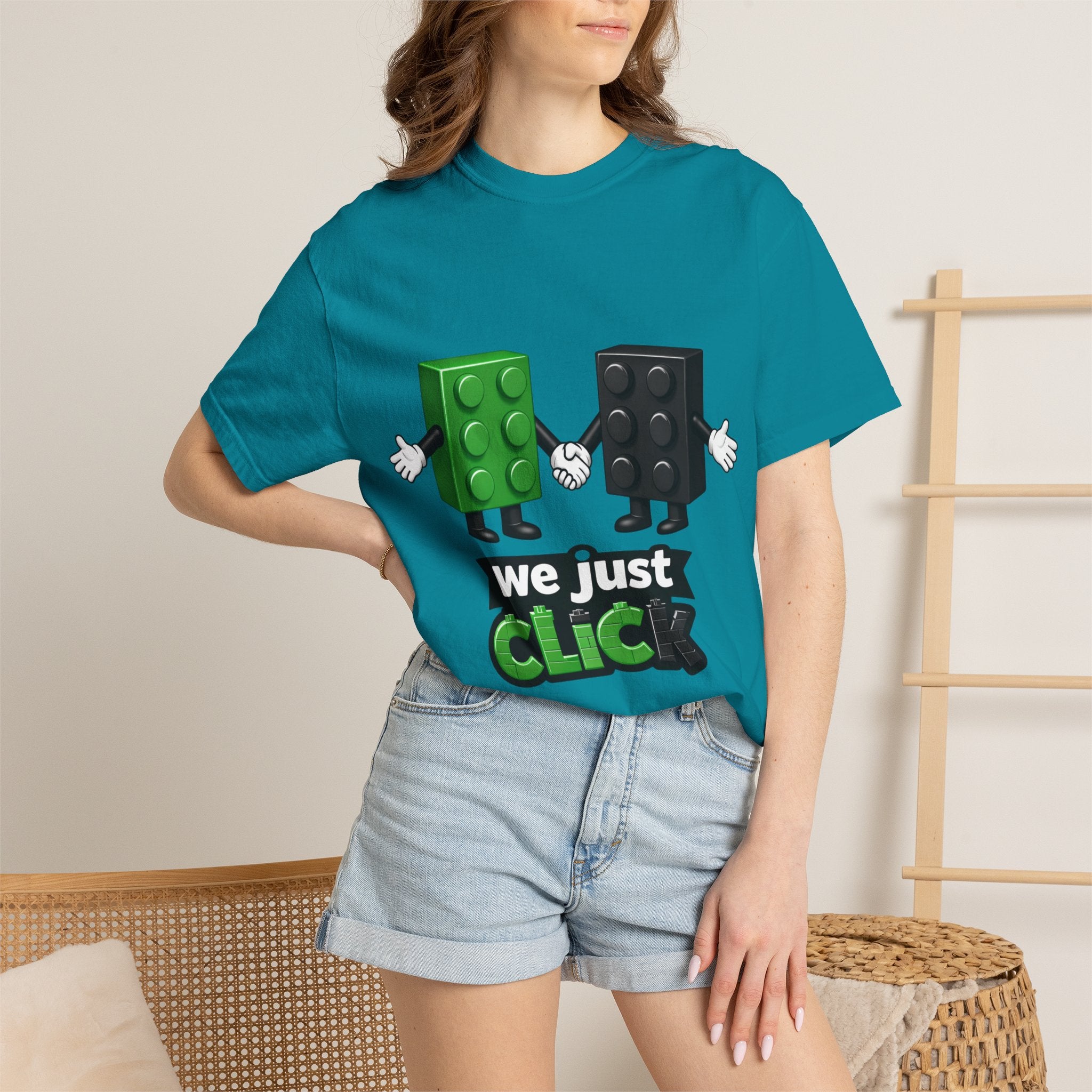 We Just Click—Green & Black Bricks Tee