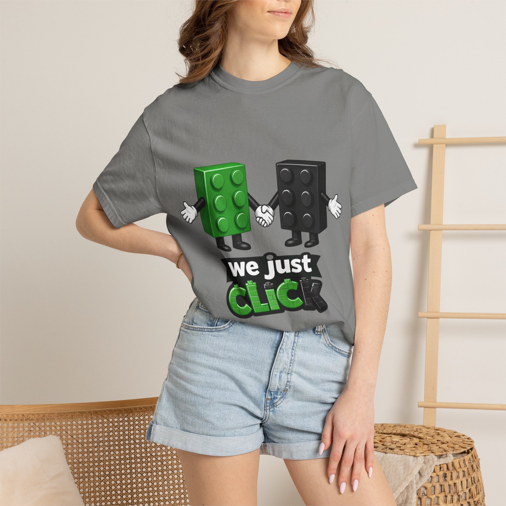 We Just Click—Green & Black Bricks Tee
