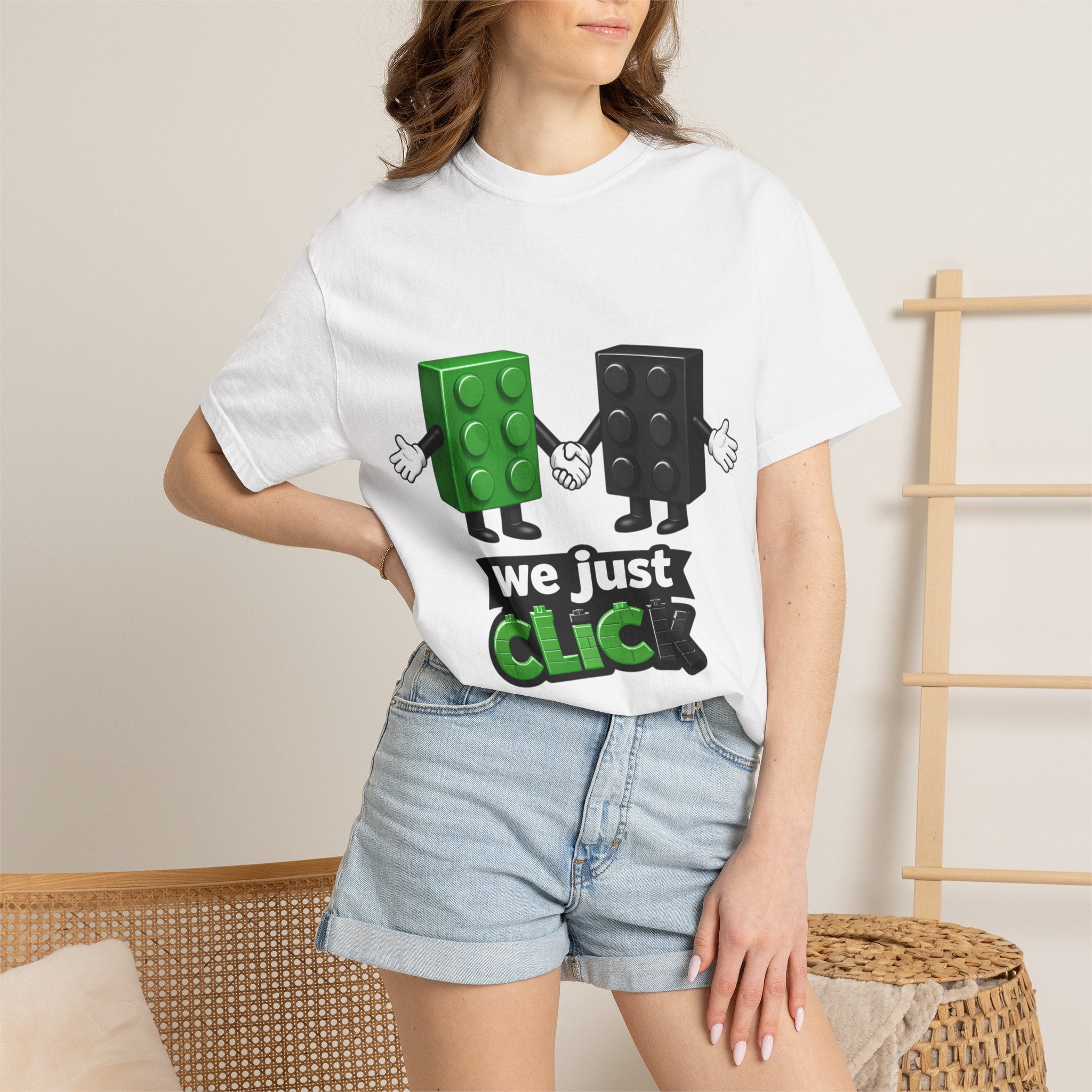 We Just Click—Green & Black Bricks Tee