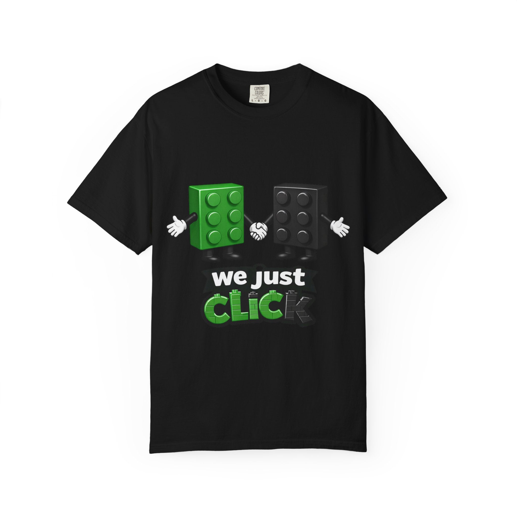 We Just Click—Green & Black Bricks Tee
