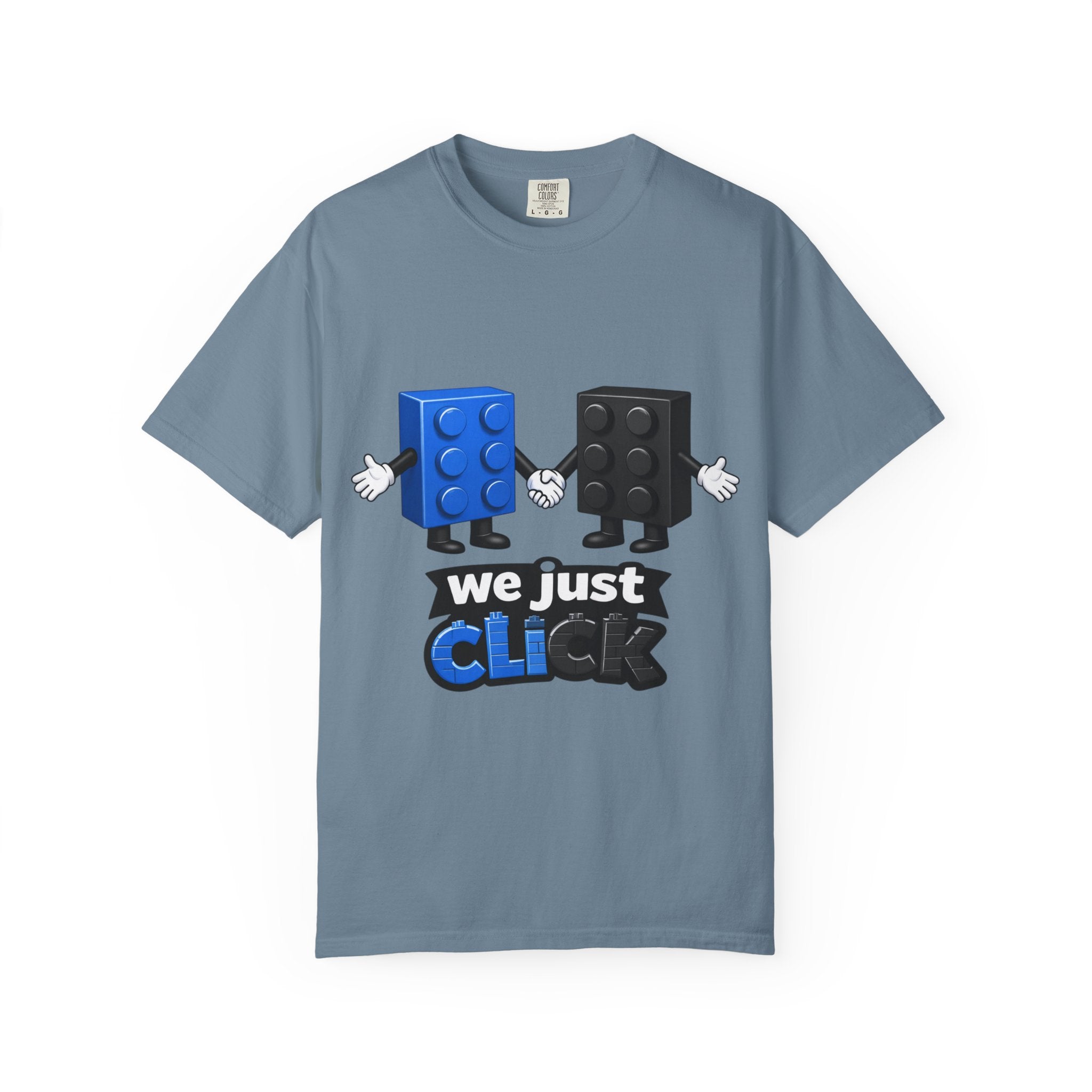 We Just Click—Blue & Black Bricks Tee