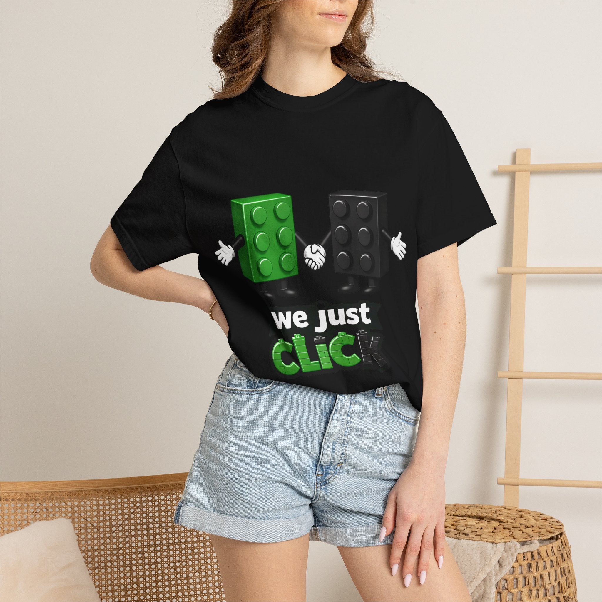 We Just Click—Green & Black Bricks Tee