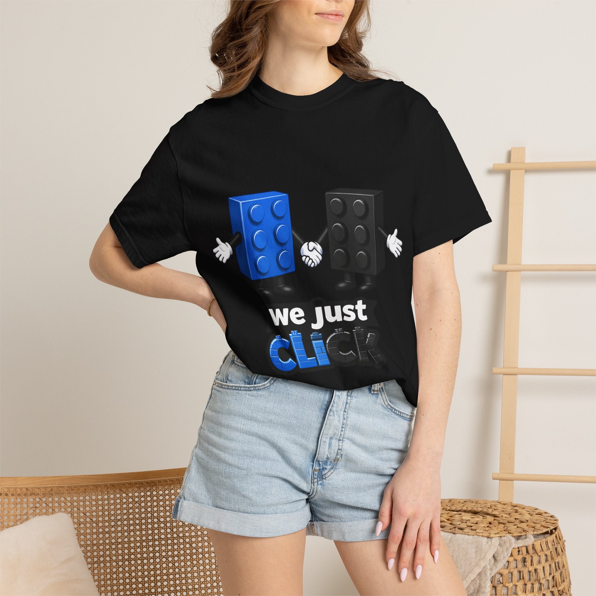 We Just Click—Blue & Black Bricks Tee
