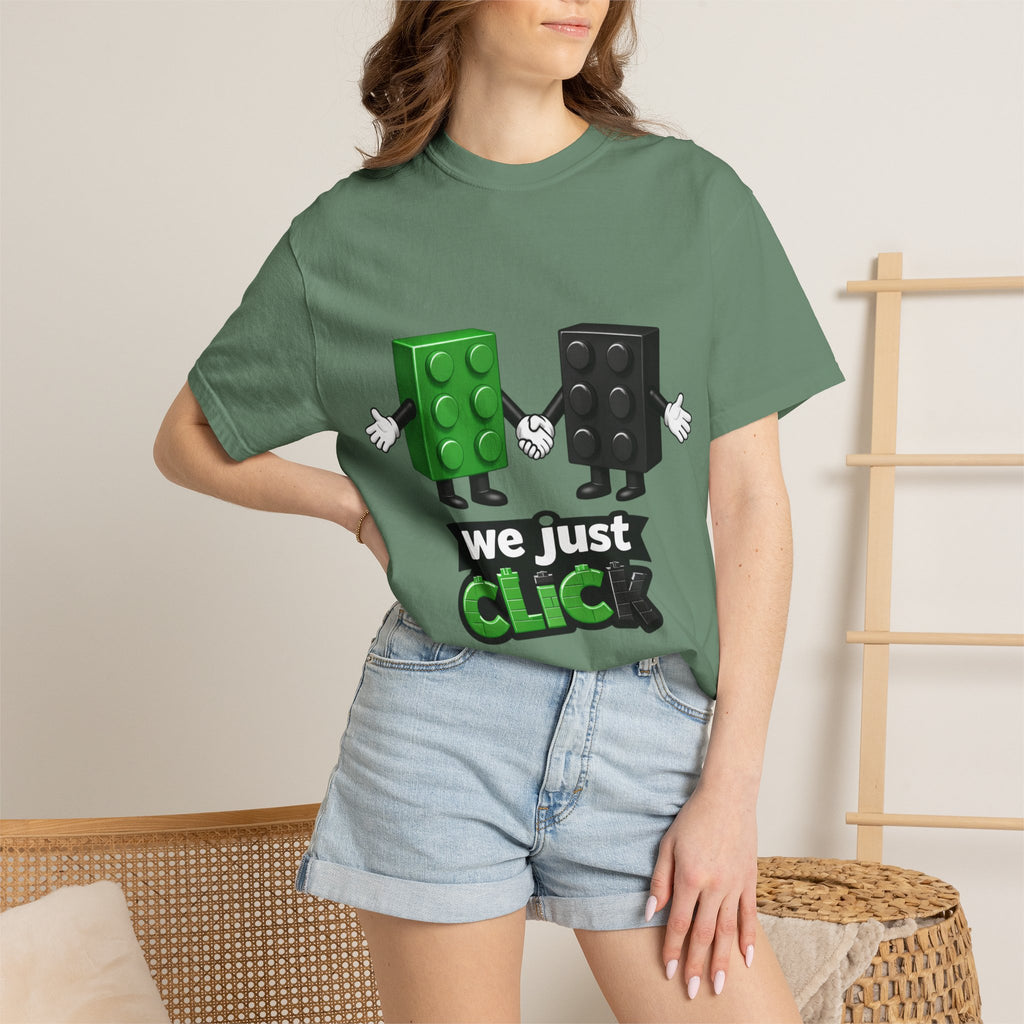 We Just Click—Green & Black Bricks Tee