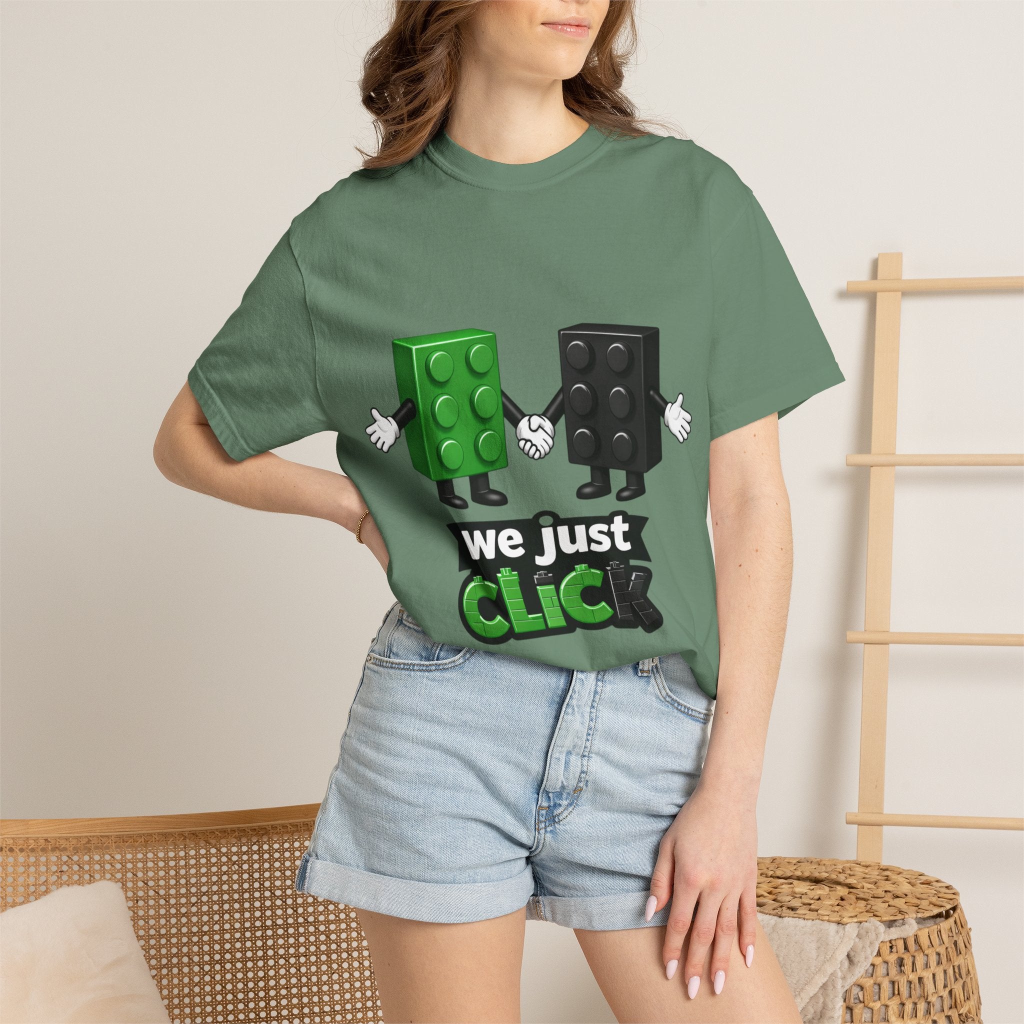 We Just Click—Green & Black Bricks Tee