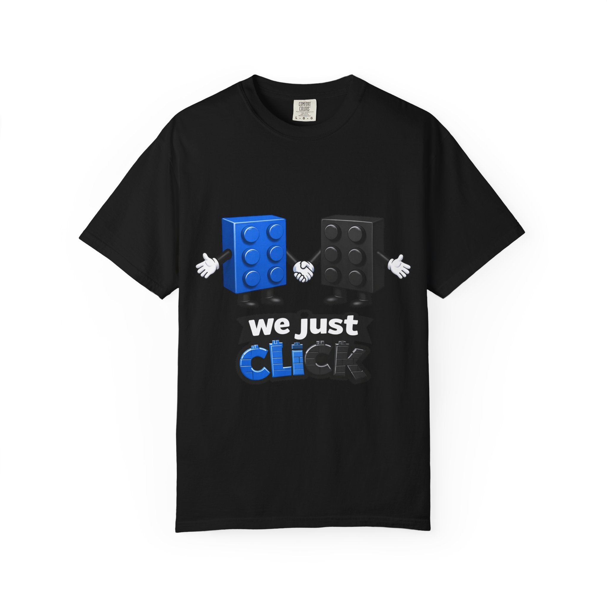 We Just Click—Blue & Black Bricks Tee